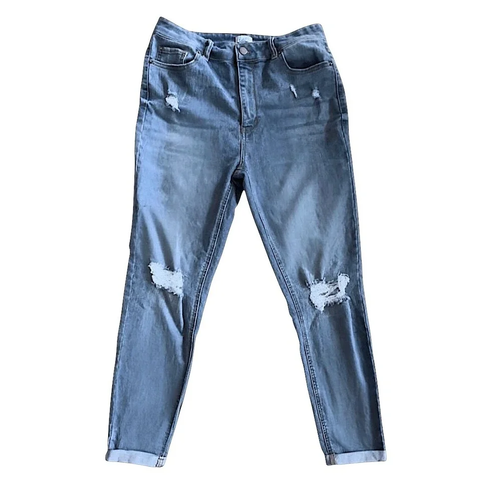 Love Fire High Rise Distressed Cuffed Slim Jeans Womens‎ Size 11 Blue Denim